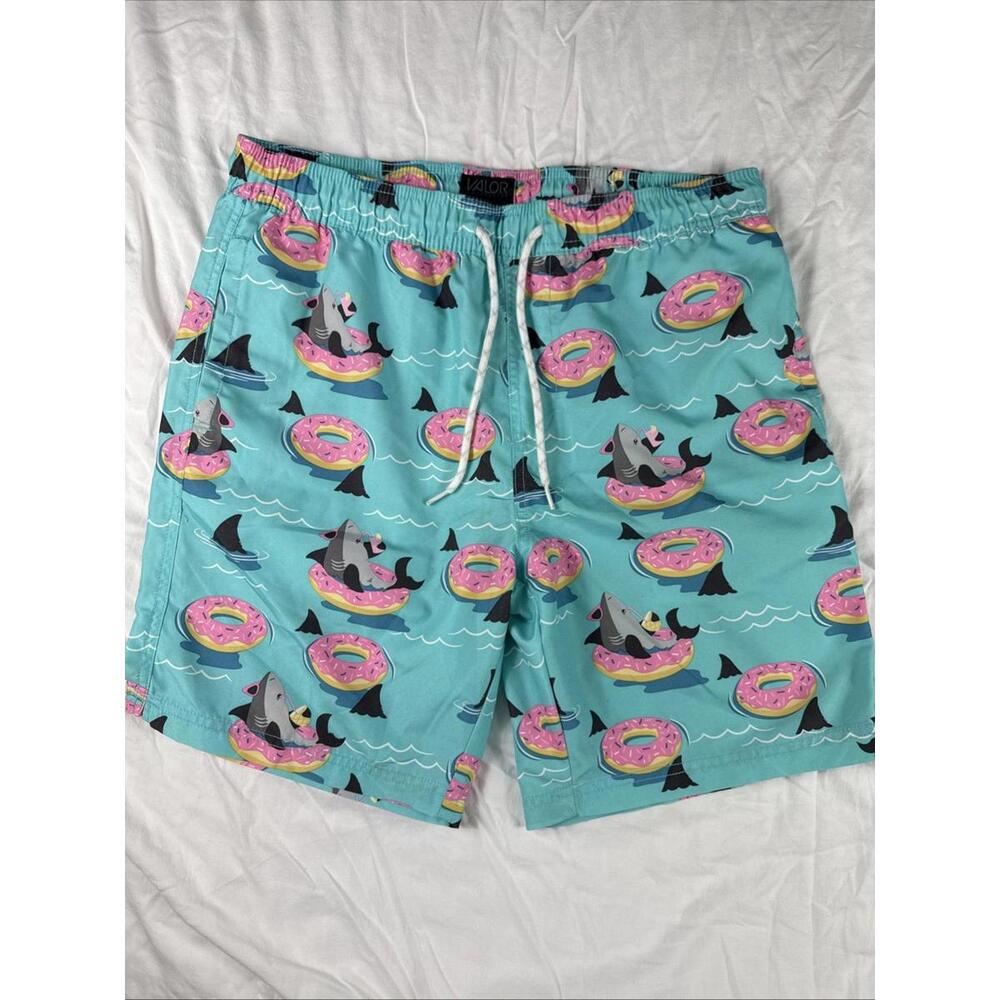 Valor Collective Men's M Medium Shark Donut Drawstring Waist Unlined Swim Shorts
